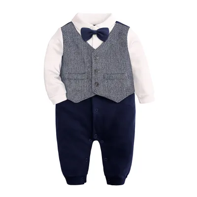 Kids Baby Boys British Style Bow Vest Long Sleeve Lapel Shirt Romper Party Clothing Set