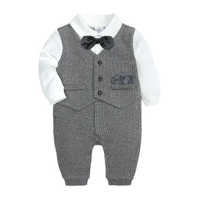 Kids Baby Boys British Style Bow Vest Long Sleeve Lapel Shirt Romper Party Clothing Set