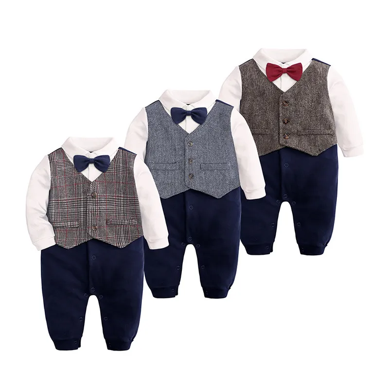 Kids Baby Boys British Style Bow Vest Long Sleeve Lapel Shirt Romper Party Clothing Set