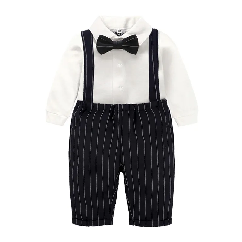 Kids Baby Boys Party Clothing British Style Solid Color Long Sleeve Lapel Shirt Stripe Suspender Pants Set