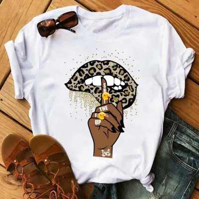 Women's Casual Red Lip Print Short-Sleeved Round Neck T-Shirt