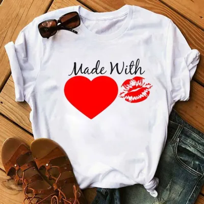 Women's Casual Red Lip Print Short-Sleeved Round Neck T-Shirt