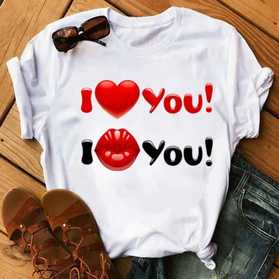 Women's Casual Red Lip Print Short-Sleeved Round Neck T-Shirt