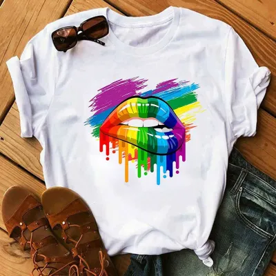 Women's Casual Red Lip Print Short-Sleeved Round Neck T-Shirt