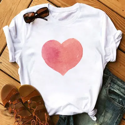 Women Casual Rose Heart-Shaped Short-Sleeved T-Shirt