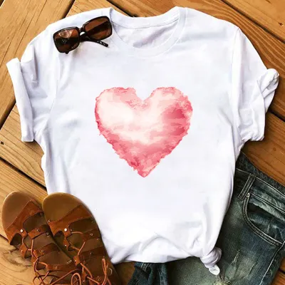 Women Casual Rose Heart-Shaped Short-Sleeved T-Shirt