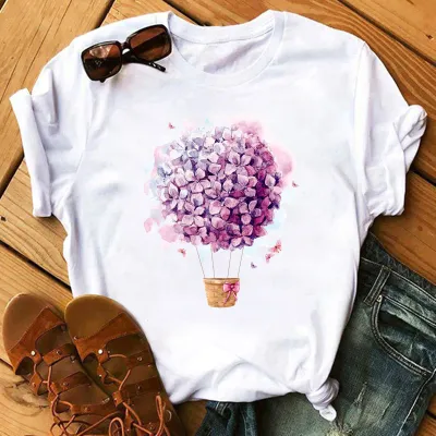 Women Casual Rose Heart-Shaped Short-Sleeved T-Shirt