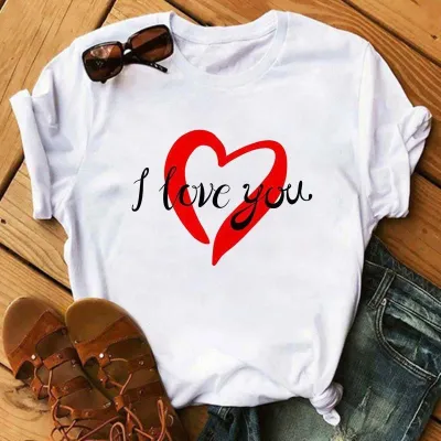 Women Casual Heart-Print Short-Sleeve T-Shirt