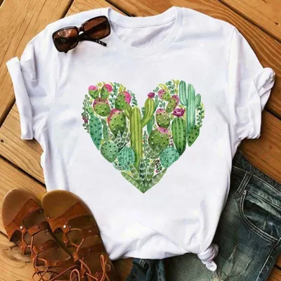 Women Casual Heart-Print Short-Sleeve T-Shirt