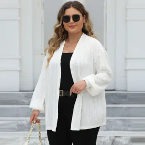 Women Fashion Solid Color Plus Size Wave Stripe Long Sleeve Cardigan Jacket