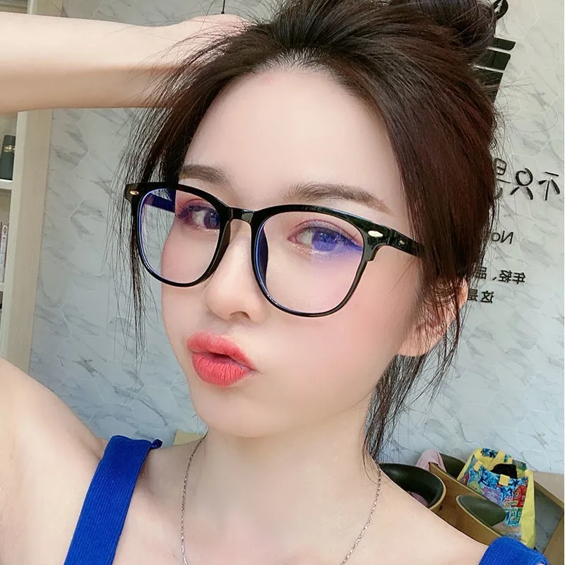Women Simple Anti-Blue Light Flat Oval Glasses Frame Resin PC