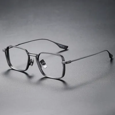 Men Simple Anti-Blue Light Square Frame Metal Glasses