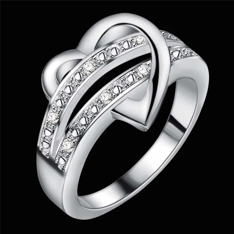 Women Simple Heart-Shaped Rhinestone Fashion Copper Ring