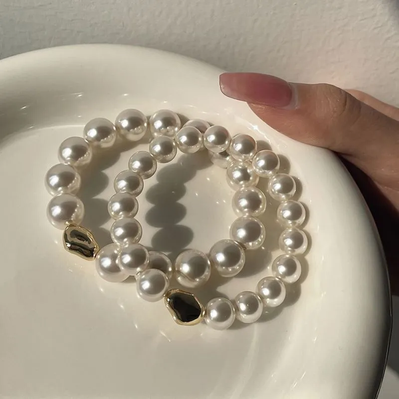 Women Baroque Stretch Pearl Beaded Bracelet, Unisex Japan South Korea Style Fresh Sweet