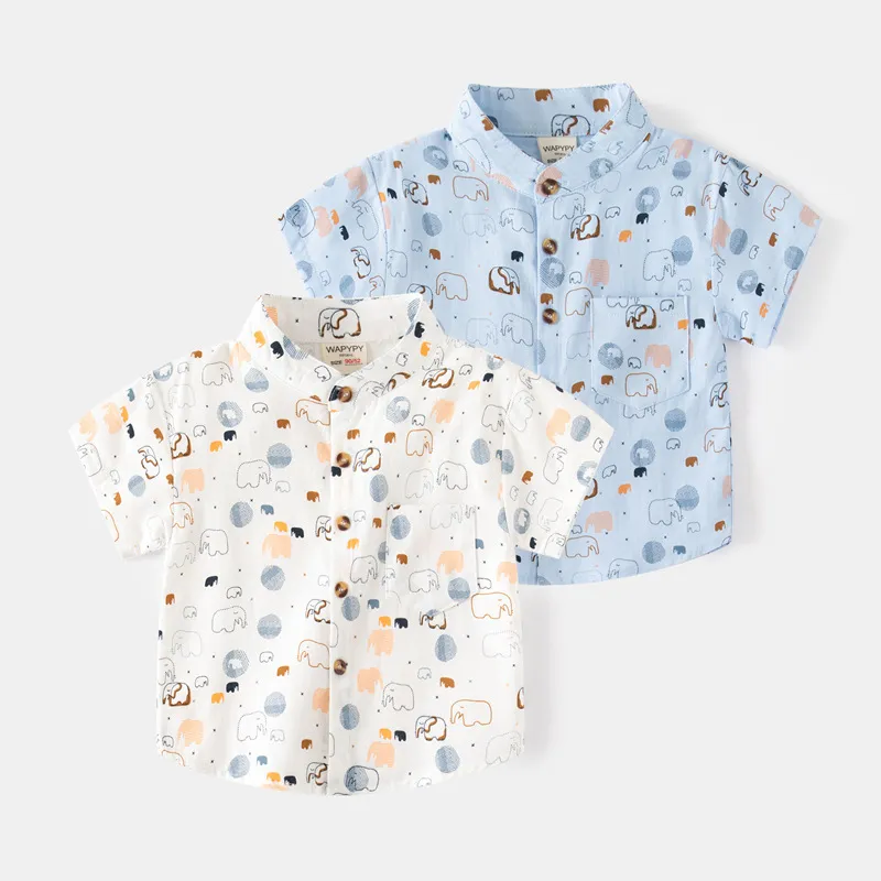 Kids Toddler Boys Casual Cute Cartoon Print Short Sleeve V-Neck Cotton Shirt