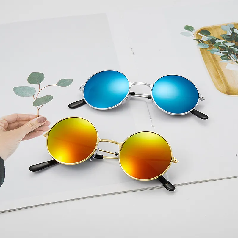 Kids Unisex Vintage Gradient Round Frame Sunglasses with Metal Frame Resin Lens