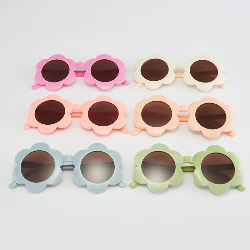 Kids Unisex Fashion Casual Candy Color Floral Pattern Round Frame Sunglasses