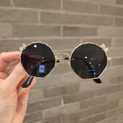 Kids Unisex Fashion Casual Cute Bow Round Frame Sunglasses with PC Lens and Metal Frame