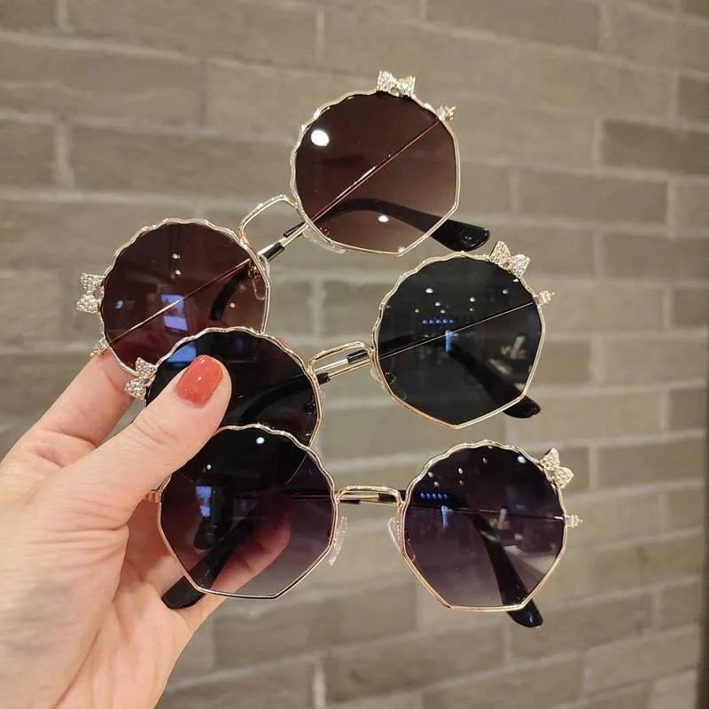Kids Unisex Fashion Casual Cute Bow Round Frame Sunglasses with PC Lens and Metal Frame