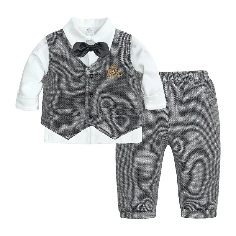 Kids Baby Boys Party British Vest Solid Color Long Sleeve Lapel Shirt Trousers Set