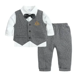 Kids Baby Boys Party British Vest Solid Color Long Sleeve Lapel Shirt Trousers Set