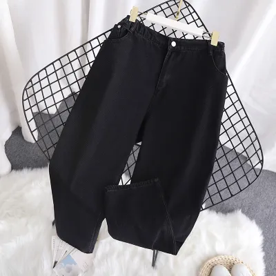 Women Fashion Casual High Waist Washed Old Plus Size Jeans