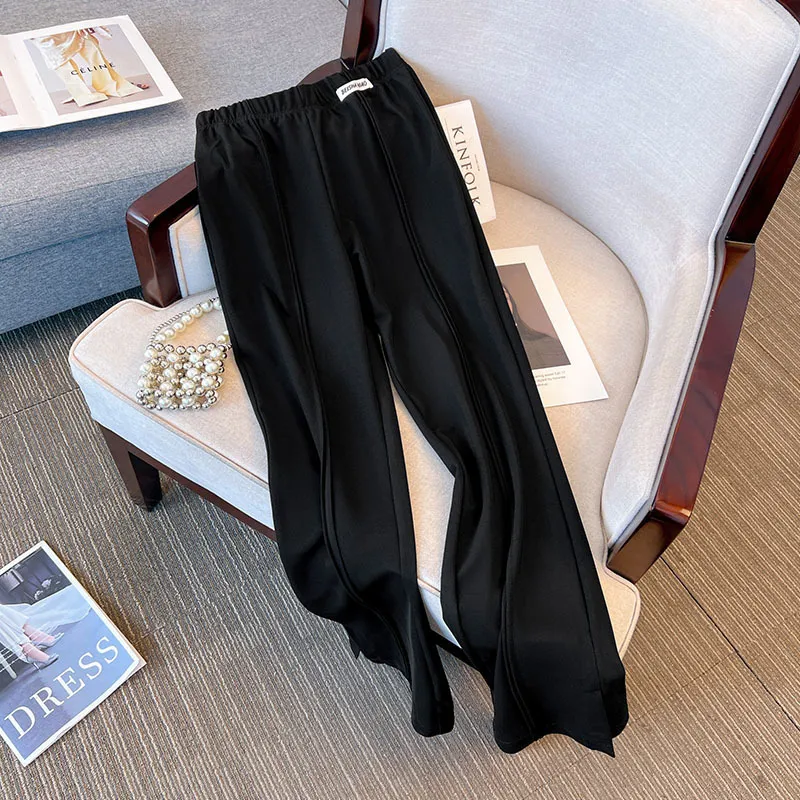 Women Casual Plus Size Straight Leg Pants with Elastic Waist