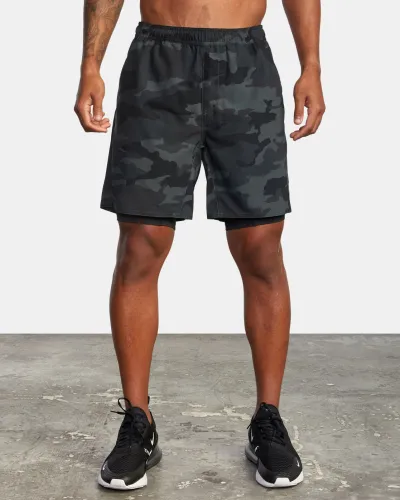 Men Casual Sports Basic Tie-Dye Camouflage Tight Double-Layer Shorts