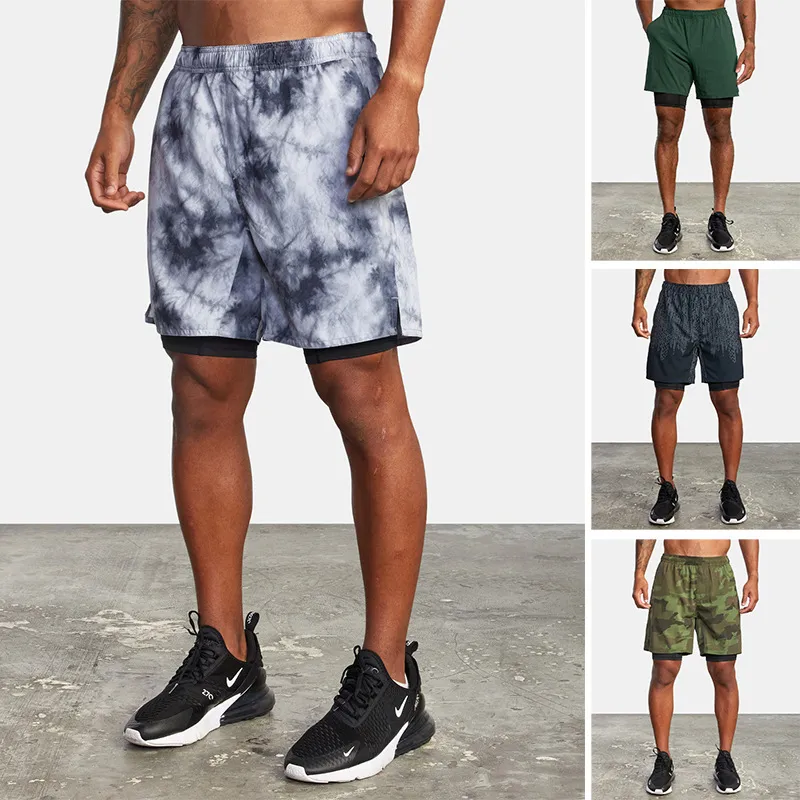 Men Casual Sports Basic Tie-Dye Camouflage Tight Double-Layer Shorts