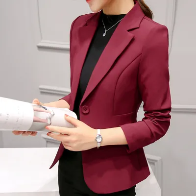 Women Fashion Casual Long Sleeve Button Blazer Coat Slim Fit Polyester