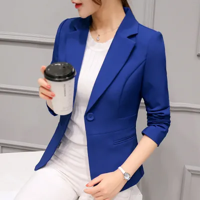 Women Fashion Casual Long Sleeve Button Blazer Coat Slim Fit Polyester