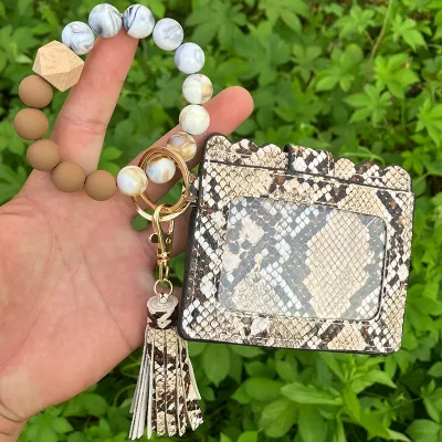 Women Fashion Leopard Printed Tassel Wallet Keychain