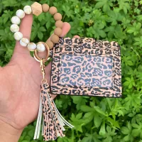 Women Fashion Leopard Printed Tassel Wallet Keychain
