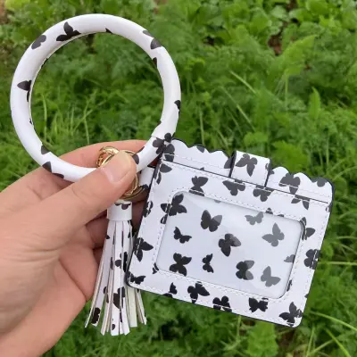 Women Fashion Multicolor Plaid Leopard Rose Printed Leather Wallet Keychain