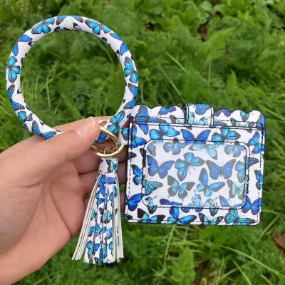 Women Fashion Multicolor Plaid Leopard Rose Printed Leather Wallet Keychain