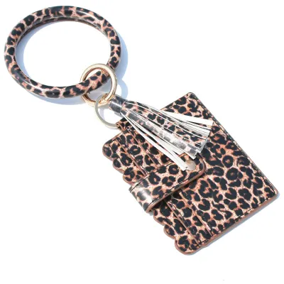 Women Fashion Multicolor Plaid Leopard Rose Printed Leather Wallet Keychain
