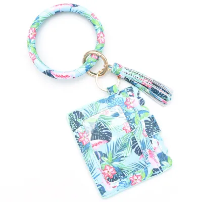 Women Fashion Multicolor Plaid Leopard Rose Printed Leather Wallet Keychain