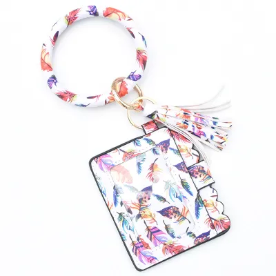 Women Fashion Multicolor Plaid Leopard Rose Printed Leather Wallet Keychain