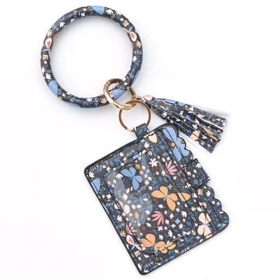 Women Fashion Multicolor Plaid Leopard Rose Printed Leather Wallet Keychain