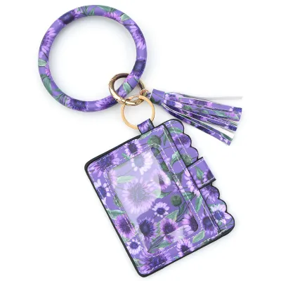 Women Fashion Multicolor Plaid Leopard Rose Printed Leather Wallet Keychain