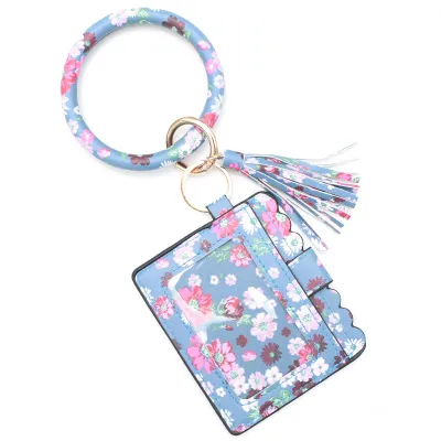 Women Fashion Multicolor Plaid Leopard Rose Printed Leather Wallet Keychain
