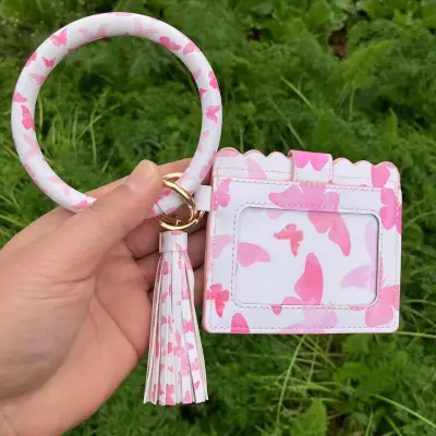 Women Fashion Multicolor Plaid Leopard Rose Printed Leather Wallet Keychain