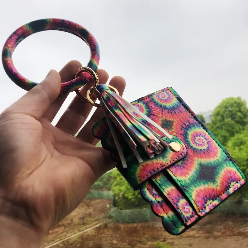 Women Fashion Multicolor Plaid Leopard Rose Printed Leather Wallet Keychain
