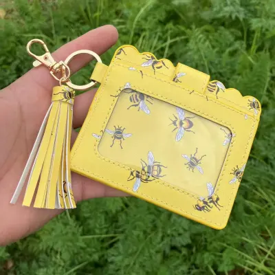 Women Fashion Creative Snake Pattern Plaid Sunflower Printed Wallet Tassel Keychain