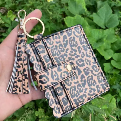 Women Fashion Creative Snake Pattern Plaid Sunflower Printed Wallet Tassel Keychain