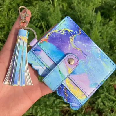 Women Fashion Creative Snake Pattern Plaid Sunflower Printed Wallet Tassel Keychain