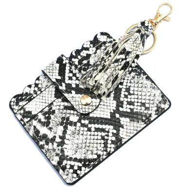 Women Fashion Creative Snake Pattern Plaid Sunflower Printed Wallet Tassel Keychain