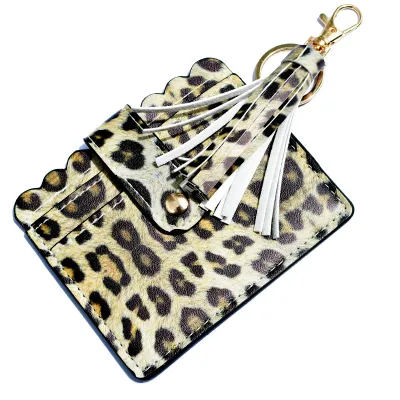 Women Fashion Creative Snake Pattern Plaid Sunflower Printed Wallet Tassel Keychain