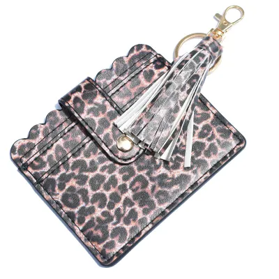 Women Fashion Creative Snake Pattern Plaid Sunflower Printed Wallet Tassel Keychain