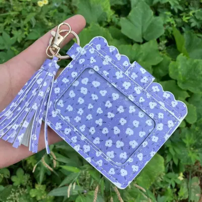 Women Fashion Creative Snake Pattern Plaid Sunflower Printed Wallet Tassel Keychain